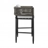 Armen Living Felicia Outdoor Patio Counter or Bar Height Bar Stool in Aluminum with Grey Rope and Cushions - Side View