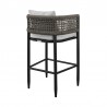Armen Living Felicia Outdoor Patio Counter or Bar Height Bar Stool in Aluminum with Grey Rope and Cushions - Back Angle View