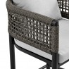 Armen Living Felicia Outdoor Patio Counter or Bar Height Bar Stool in Aluminum with Grey Rope and Cushions - Arm View