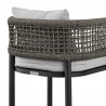 Armen Living Felicia Outdoor Patio Counter or Bar Height Bar Stool in Aluminum with Grey Rope and Cushions - Half Back View