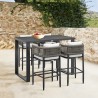 Armen Living Felicia Outdoor Patio 5-Piece Bar Table Set in Aluminum with Grey Rope and Cushions