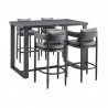 Armen Living Argiope Outdoor Patio 5-Piece Bar Table Set in Aluminum with Grey Cushions