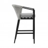 Armen Living Aileen Outdoor Patio Counter or Bar Height Bar Stool in Aluminum and Wicker with Grey Cushions Side