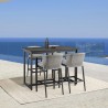 Armen Living Aileen Outdoor Patio Counter or Bar Height Bar Stool in Aluminum and Wicker with Grey Cushions Set