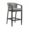 Armen Living Aileen Outdoor Patio Counter or Bar Height Bar Stool in Aluminum and Wicker with Grey Cushions Side