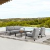 Armen Living Aileen Outdoor Patio 4-Piece Lounge Set in Aluminum and Wicker with Grey Cushions