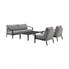 Armen Living Aileen Outdoor Patio 4-Piece Lounge Set in Aluminum and Wicker with Grey Cushions Set