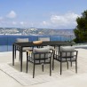 Armen Living Beowulf Outdoor Patio 5-Piece Dining Table Set in Aluminum and Teak with Grey Cushions 10
