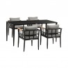 Armen Living Beowulf Outdoor Patio 5-Piece Dining Table Set in Aluminum and Teak with Grey Cushions 11
