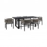 Armen Living Felicia Outdoor Patio 7-Piece Dining Table Set In Aluminum With Grey Rope And Cushions 08