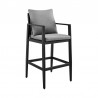 Armen Living Grand Outdoor Patio 5-Piece Bar Table Set in Aluminum with Grey Cushions - Stool Side