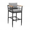 Armen Living Wiglaf Outdoor Patio 5-Piece Bar Table Set in Aluminum with Grey Cushions- Stool Side Angle