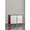 Alpine Furniture Flynn Accent Cabinet, Acorn/White - Front Side Angle