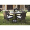 Hospitality Rattan Patio Soho 5-Piece Round Dining Arm Chair Set with Cushions
