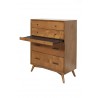Alpine Furniture Flynn Mid Century Modern 4 Drawer Chest in Acorn - Angled with Drawer Opened