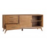 Flynn Large TV Console in Acorn - Angled with Opened Drawers
