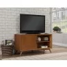 Alpine Furniture Flynn Small TV Console in Acorn - Angled with Slider Opened - Alpine Furniture Flynn Small TV Console in Acorn - Angled with Slider Opened