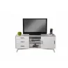 Flynn Large TV Console in White - Front with Television - Flynn Large TV Console in White - Front with Television