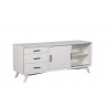 Flynn Large TV Console in White - Angled with Drawer Opened
