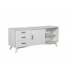 Flynn Large TV Console in White - Angled with Drawer Opened - Flynn Large TV Console in White - Angled with Drawer Opened
