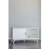 Alpine Furniture Flynn Small TV Console in White - Front with Drawer Opened