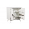 Flynn Small Bar Cabinet in White - Angled with Drawers Opened