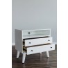 Alpine Furniture Flynn Large Nightstand in White - Angled View with Opened Drawers
