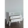 Alpine Furniture Flynn Large Nightstand in White - Angled View with Opened Drawers - Alpine Furniture Flynn Large Nightstand in White - Angled View with Opened Drawers