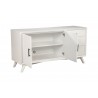 Alpine Furniture Flynn Sideboard in White - Angled and Opened Drawer