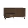 Alpine Furniture Flynn Small TV Console in Walnut - Angled with Opened Drawe - Alpine Furniture Flynn Small TV Console in Walnut - Angled with Opened Drawe