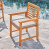 Vifah Waimea Honey Slatted Patio Eucalyptus Wood Dining Armchair with Cushion, Side Angle