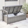 Vifah Gabrielle All-weather Resin Wicker Lounge Patio Sofa Storage Bench in Grey with Cushion, Front Storage Open View