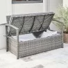 Vifah Gabrielle All-weather Resin Wicker Lounge Patio Sofa Storage Bench in Grey with Cushion, Front Storage Open View - Vifah Gabrielle All-weather Resin Wicker Lounge Patio Sofa Storage Bench in Grey with Cushion, Front Storage Open View