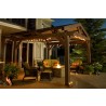 LODGE II - 14' x 14' Douglas Fir Lodge Structure in Mocha Finish  LIfestyle  1 - with Optional Metal Roof
