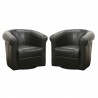 Baxton Studio Julian Black Brown Faux Leather Club Chair with 360 Degree Swivel - Front