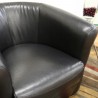 Baxton Studio Julian Black Brown Faux Leather Club Chair with 360 Degree Swivel - Top Angled Arm View