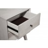 Alpine Furniture Flynn Mid Century Modern 2 Drawer Nightstand, Grey - Closeup Opened Angle