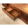 Furnitech 82" Contemporary Rustic TV Stand Media Console for Flat Screen and Audio Video Installations in American Red Oak with a Matte Honey Finish - Closeup Top Side Opened Angle