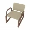 Manhattan Comfort Whythe PU Leather Low Accent Chair 1.0 in Natural Linen & Corten Top - Manhattan Comfort Whythe PU Leather Low Accent Chair 1.0 in Natural Linen & Corten Top