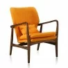 Manhattan Comfort Bradley Yellow and Walnut Linen Weave Accent Chair Front Angle - Manhattan Comfort Bradley Yellow and Walnut Linen Weave Accent Chair Front Angle
