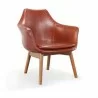 Manhattan Comfort Cronkite Brown and Walnut Faux Leather Accent Chair - Manhattan Comfort Cronkite Brown and Walnut Faux Leather Accent Chair