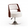 Manhattan Comfort Salon White and Polished Chrome Faux Leather Adjustable Height Swivel Accent Chair Side