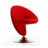 Manhattan Comfort Curl Red and Polished Chrome Wool Blend Swivel Accent Chair Front - Manhattan Comfort Curl Red and Polished Chrome Wool Blend Swivel Accent Chair Front