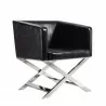 Manhattan Comfort Hollywood Black and Polished Chrome Faux Leather Lounge Accent Chair Front Angle - Manhattan Comfort Hollywood Black and Polished Chrome Faux Leather Lounge Accent Chair Front Angle