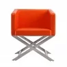 Manhattan Comfort Hollywood Orange and Polished Chrome Faux Leather Lounge Accent Chair Front - Manhattan Comfort Hollywood Orange and Polished Chrome Faux Leather Lounge Accent Chair Front