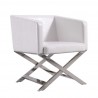 Manhattan Comfort Hollywood White and Polished Chrome Faux Leather Lounge Accent Chair Front Angle