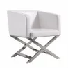 Manhattan Comfort Hollywood White and Polished Chrome Faux Leather Lounge Accent Chair Front Angle - Manhattan Comfort Hollywood White and Polished Chrome Faux Leather Lounge Accent Chair Front Angle