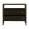 Essentials For Living Highland Open Shelf 2-Drawer Nightstand in Dutch Brown Oak, Polished Brass - Front Opened Angle