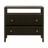 Essentials For Living Highland Open Shelf 2-Drawer Nightstand in Dutch Brown Oak, Polished Brass - Front Opened Angle - Essentials For Living Highland Open Shelf 2-Drawer Nightstand in Dutch Brown Oak, Polished Brass - Front Opened Angle