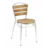 Aluminum Dining Chair - AL-308  - Polished Aluminum - Front - Teak - Aluminum Dining Chair - AL-308  - Polished Aluminum - Front - Teak